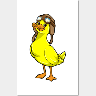 Duck as Pilot with Cap & Goggles Posters and Art